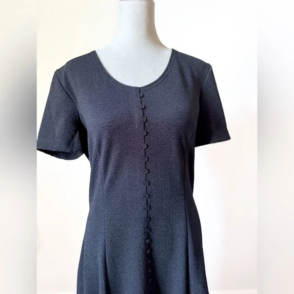 90s Vintage Black Midi Dress - Picture 2 of 6